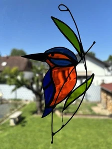 Tiffany Glas, Eisvogel, Vogel, Fensterdeko, Handarbeit, Fensterbild - Bild 1 von 6