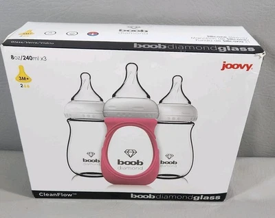 Biberones Joovy Boob Diamond Glass 8 oz / 240 ml (paquete de 3) - CleanFlow, sin BPA Foto 1 de 4
