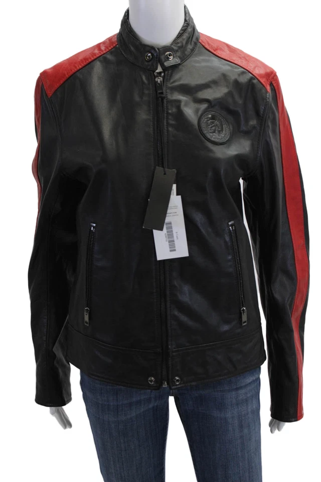 Jaqueta Diesel Masculina de Couro Listrada Dois Bolsos com Zíper Preta Tamanho 16Y - Imagem 1 de 4