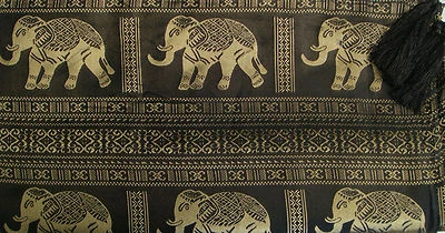 100% Thai Silk Tablecloth Elephant Design Black or Gold available 153x201cm  - Image 1 of 4