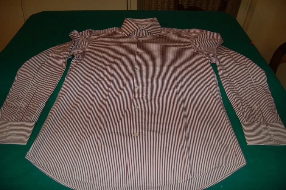 Boss - Camicia uomo, bianco riga rosso e blu, 100 cotone, tg 15.5, usata - Immagine 1 di 4