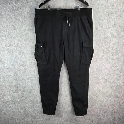 H&M Pants Mens Extra Large Black Cargo Skinny Cuffed Ankle Stretch Waist 12168 - Image 1 of 4