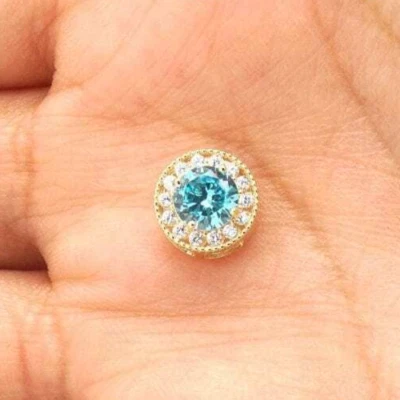 Pingente de halo redondo de ouro amarelo 14K 1,80 ct CZ e água-marinha - Imagem 1 de 4