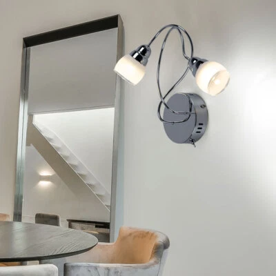 Lampada Da Parete Notturna Per Camera Da Letto 2 Fiamme Metallo Cromo Vetro LED - Immagine 1 di 4