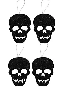 Forum Novelties Glitter Skull Halloween Hanging Decor 4.5" Foam Ornaments, 4 ... - Picture 1 of 2