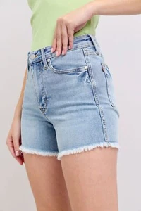 Plus Size Denim Shorts with Tummy Control and Raw Hem - Picture 1 of 21