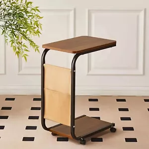 Beistelltisch C-Form Vintage Couchtisch Sofatisch Rollen Wohnzimmer Laptoptisch - Bild 1 von 10
