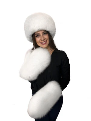 Arctic Fox Fur Mittens And Hat Set Saga Furs Pure White Gloves and Beanie Hat - Image 1 of 4