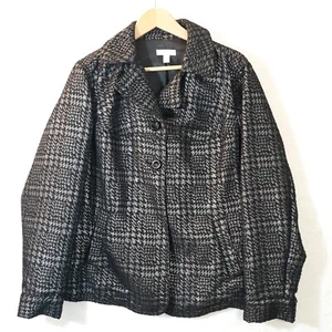 Charter Club Woman Blazer Plus Sz 18W Black Metallic Silver Wool Blend Tweed EUC - Picture 1 of 10