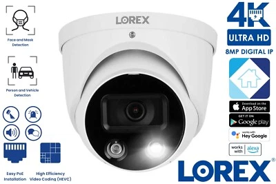 Lorex H13 E893DD Outdoor 4K Ultra HD Smart Deterrence IP Dome Camera 2 Way Talk - Image 1 of 4