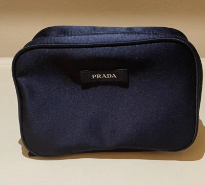 Bolsa textil satinada azul marino Prada de segunda mano bolsa de cosméticos/maquillaje con doble cremallera Foto 1 de 4