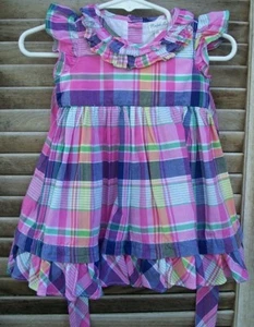 RALPH LAUREN pink & navy blue plaid s/s dress~girl's size 6M~6 months~polo~ - Picture 1 of 2