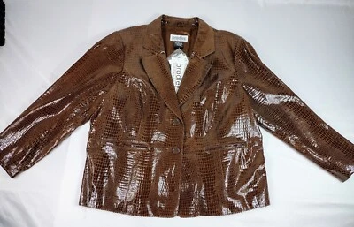 Chaqueta marrón nueva con etiquetas Bradley Bayou para mujer cocodrilo en relieve 100 % cuero genuino talla 2XL Foto 1 de 4