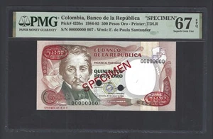 Colombia 500 Pesos Oro 1984 P423bs "Specimen N007" Uncirculated Grade 67 Top Pop - Picture 1 of 2