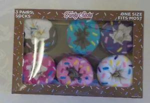 Funky Socks Box of Donuts 3 Pair NIB One Size Crew Mix 'n Match Wear 15 Ways Fun - Picture 1 of 9