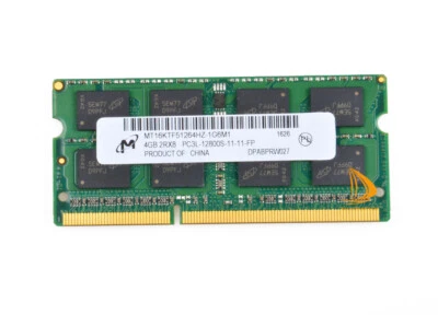 Micron DDR3 RAM 4 GB 2RX8 PC3L-12800S 1.35V 1600MHz 204PIN SODIMM Laptop Memory - Image 1 of 4