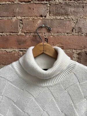 Suéter de cuello alto Saks para mujer, talla mediana, blanco tejido de canasta intarsia Italia Foto 1 de 4