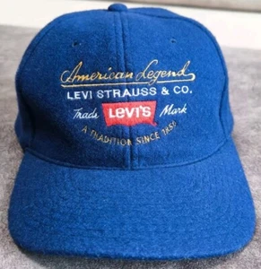 Vintage 90' Levi’s Strauss Cap Strap Back Hat American Legend Blue Wool - Picture 1 of 18