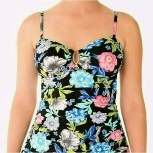 Swim Solutions Womens Floral Swim Tankini Top Swimwear Size 12 - Picture 1 of 6