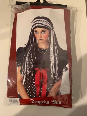 全新 Tragedy Ann Gothic Rag 娃娃 假发 黑色 白色 成人 尺寸 OSFM 服装 配件 — 第 1/2 张图片