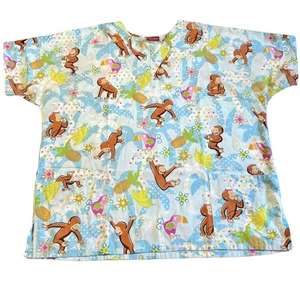 Vtg Curious George Scrub Top Women’s Medium V-Neck Medical Nurse - Picture 1 of 11