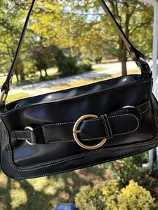 Vintage Y2K New York & Company Schultertasche schwarz Soho Style große Schnalle - Bild 1 von 14