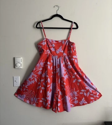 Mono Anthropologie Hutch Pierna Ancha Calado Rojo Púrpura Algodón Mediano Boho Foto 1 de 4