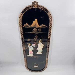 Vintage Chinese Black Lacquer & Mother-of-Pearl Wall Panel - Picture 1 of 10