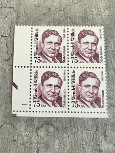 United States 75¢  Wendell Willkie Plate Block #2192 MNH 1992 - Picture 1 of 2