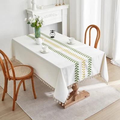 奶油长方形桌布,农舍棉亚麻防水桌布 f... — 第 1/4 张图片