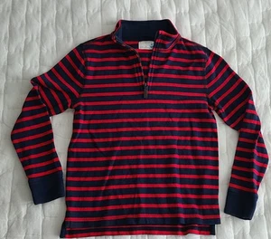 J.Crew Crewcuts Zip Neck Cotton Pullover Boys 10 Red Navy Stripe - Picture 1 of 7