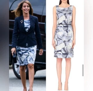 HUGO BOSS Etuikleid blau gemustert knielang L 595 $ - Bild 1 von 9