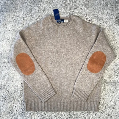 $348 Polo Ralph Lauren Suede Patch Wool Crewneck Sweater Size Large Men Grey - Image 1 of 4