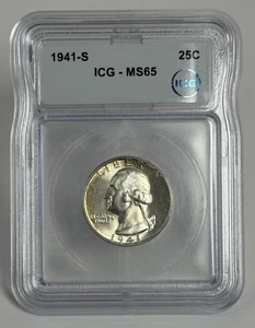 1941-S Washington Silver Quarter MS65 Brilliant Toned Uncirculated - Picture 1 of 5
