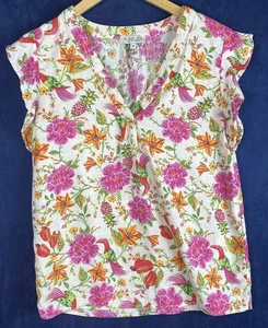 Rachel Zoe Medium V-Ausschnitt ärmelloses Top Viskose/Leinen tropische Vögel und Blumen - Bild 1 von 1