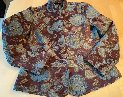 ПОРТРЕТ ГОБЕЛЕН ЦВЕТОЧНЫЙ ПУГОВИЦЫ ПОЛИ ВИСКОЗЫ КУРТКА ЖЕНЩИН SZ M - Изображение 1 из 4