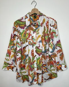 Ralph Lauren Button Up Top Women 2X Floral Paisley Tropical Vacation Lightweight - Picture 1 of 6