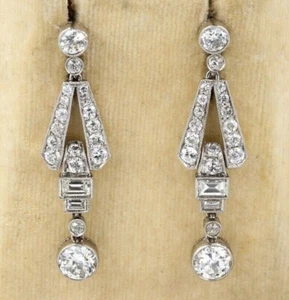 Art Deco Vintage Round Cut Lab Created Diamond 925 Silver Engagement Earrings - Picture 1 of 6