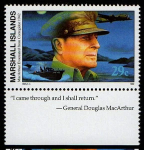 MARSHALL ISLANDS, SCOTT # 303, WITH TAB MacARTHUR EVACUATED FROM CORREGIDOR 1942 - Picture 1 of 1