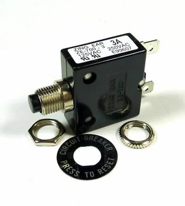 Disyuntor térmico de reinicio manual con botón pulsador Philmore de 3 amperios 50 V CC, 250 V AC - Imagen 1 de 6