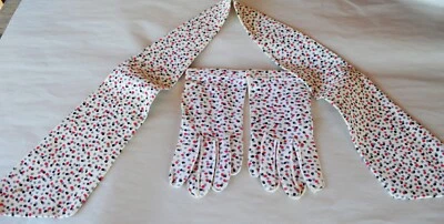 1pr 复古手工缝制女式手套和短围巾霜红色黑色和灰色 S 码 — 第 1/4 张图片