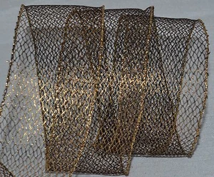Wired Ribbon~Glitz Metallic Black Gold Mesh~2.5"~Jazz Christmas~Holiday~Gift~Bow - Picture 1 of 2