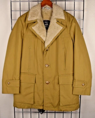 Casaco de carro vintage Lord & Taylor tamanho 40 anos 60 bronzeado com zíper xadrez forro Sherpa - Imagem 1 de 4