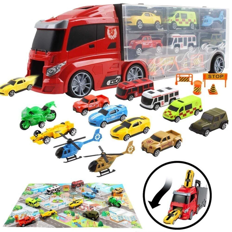 Camion Bisarca Porta Auto con 6 Macchinine Giocattolo Bambini Idea Regalo - Immagine 1 di 4