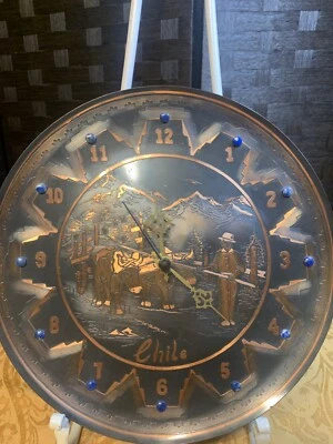 Reloj de Pared Cobre Bronce Piedra Lazuli Chile Chillán Paisaje Andes Montañas  Foto 1 de 4