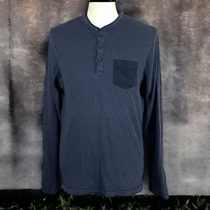 Abercrombie & Fitch Shirt Mens L Slim Muscle Henley Blue Pocket Long Sleeve - Picture 1 of 12