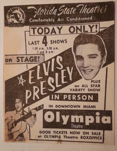 Pubblicità Elvis Presley REPRO Florida Olympia Theatre Miami - Foto 1 di 1