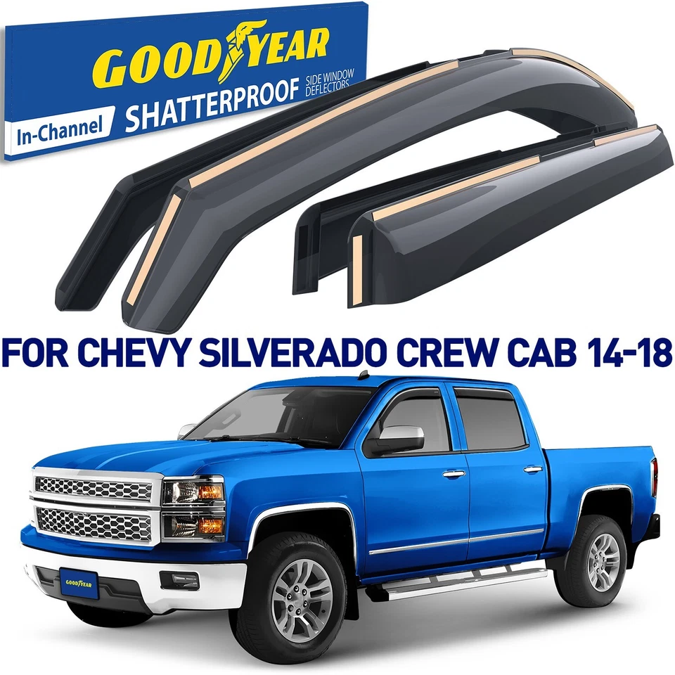 Protectores de lluvia viseras de ventilación para Chevy Silverado 2014-2018 doble cabina Foto 1 de 4