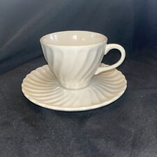 Vtg  MCM -USA- Bone White Swirl Rim Pattern Cup and Saucer Set -Coffee Or Tea