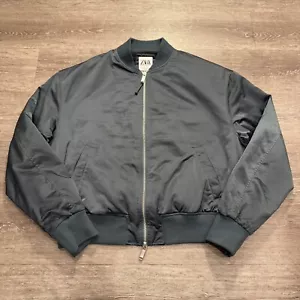 Zara Bomber Jacket Mens XL Blue Green Satin Full Zip Flight Coat Herrington - Picture 1 of 8